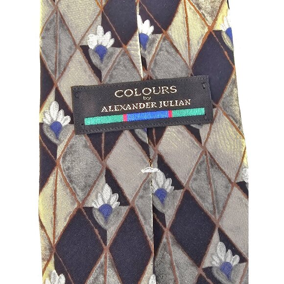 VTg Colours By Alexander Julian Silk Floral Diamond Pattern Tie - Picture 3 of 7